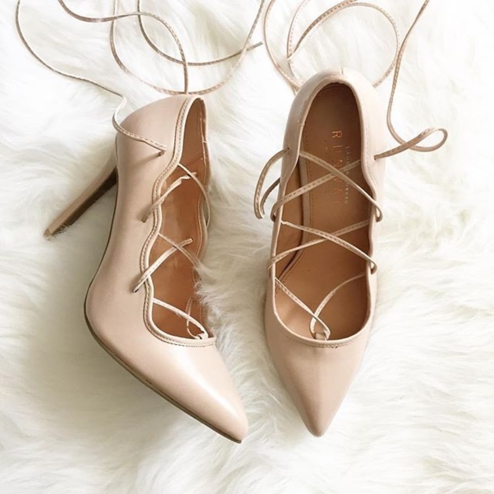 Lauren Conrad nude lace up heels